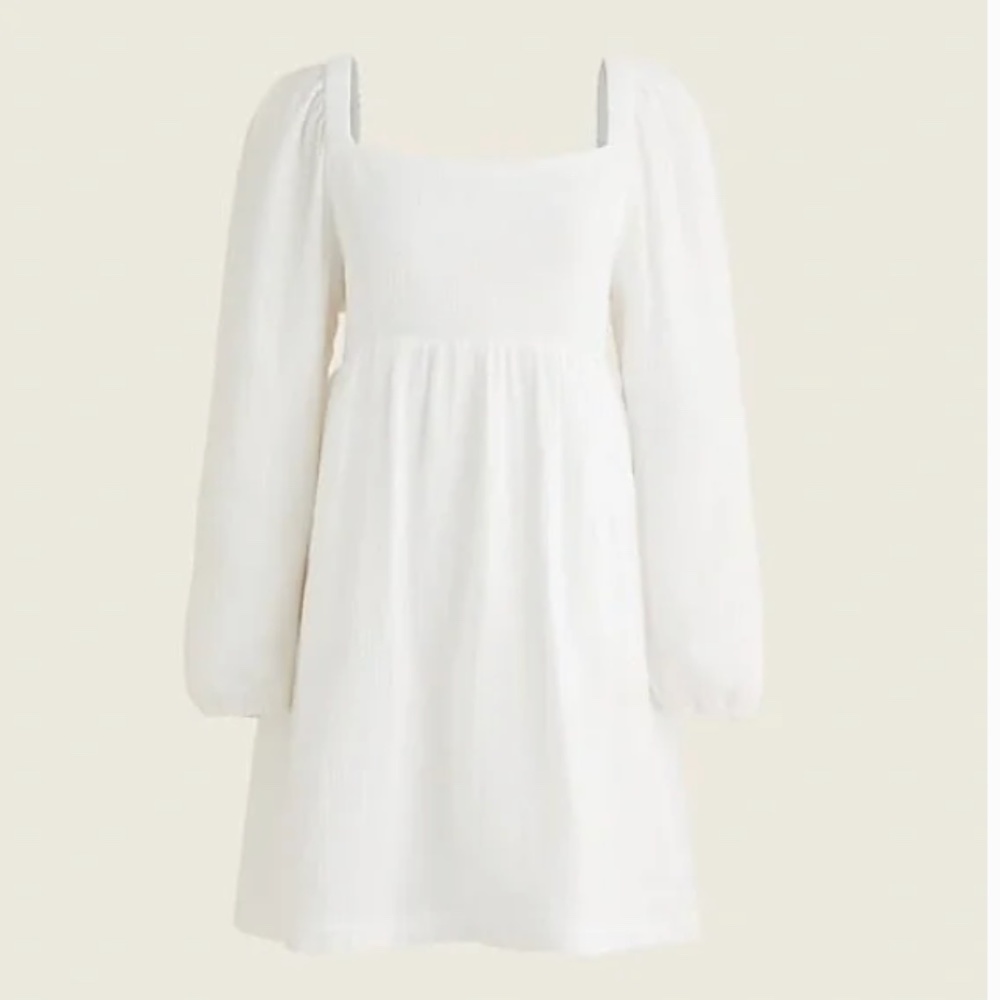 NWT J. Crew Square Neck Soft Cotton Gauze Dress, Long Sleeve in White SZ…